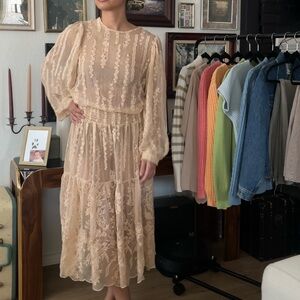 100% Silk Sundance Lace Long Sleeve Maxi Dress